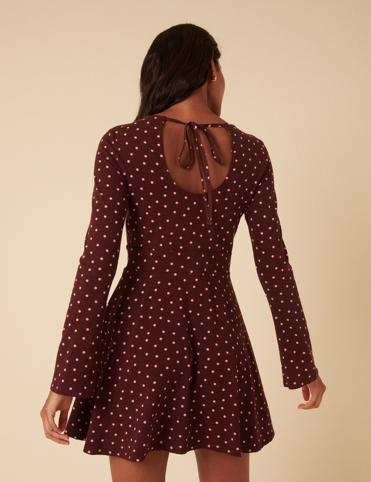 Burgundy Polka Dot Boat Neck Tate Jersey Mini Dress