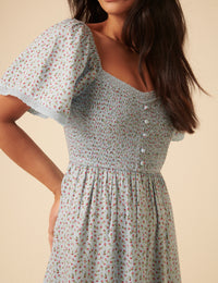 Blue Ditsy Floral Mia Midi Dress