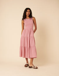 Pink Sleeveless Tiered Charlie Midi Dress