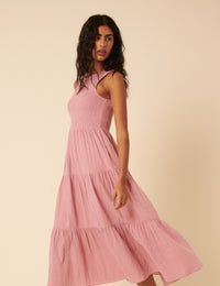Pink Sleeveless Tiered Charlie Midi Dress