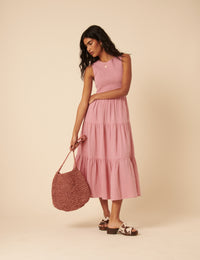 Pink Sleeveless Tiered Charlie Midi Dress