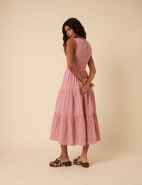 Pink Sleeveless Tiered Charlie Midi Dress