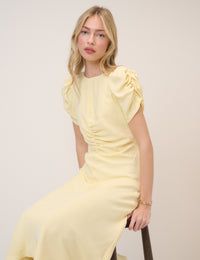 Butter Yellow Shirred Naomi Midi Dress