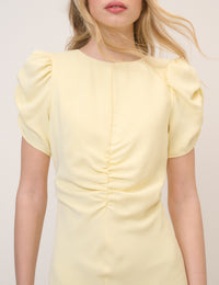 Butter Yellow Shirred Naomi Midi Dress