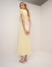 Butter Yellow Shirred Naomi Midi Dress