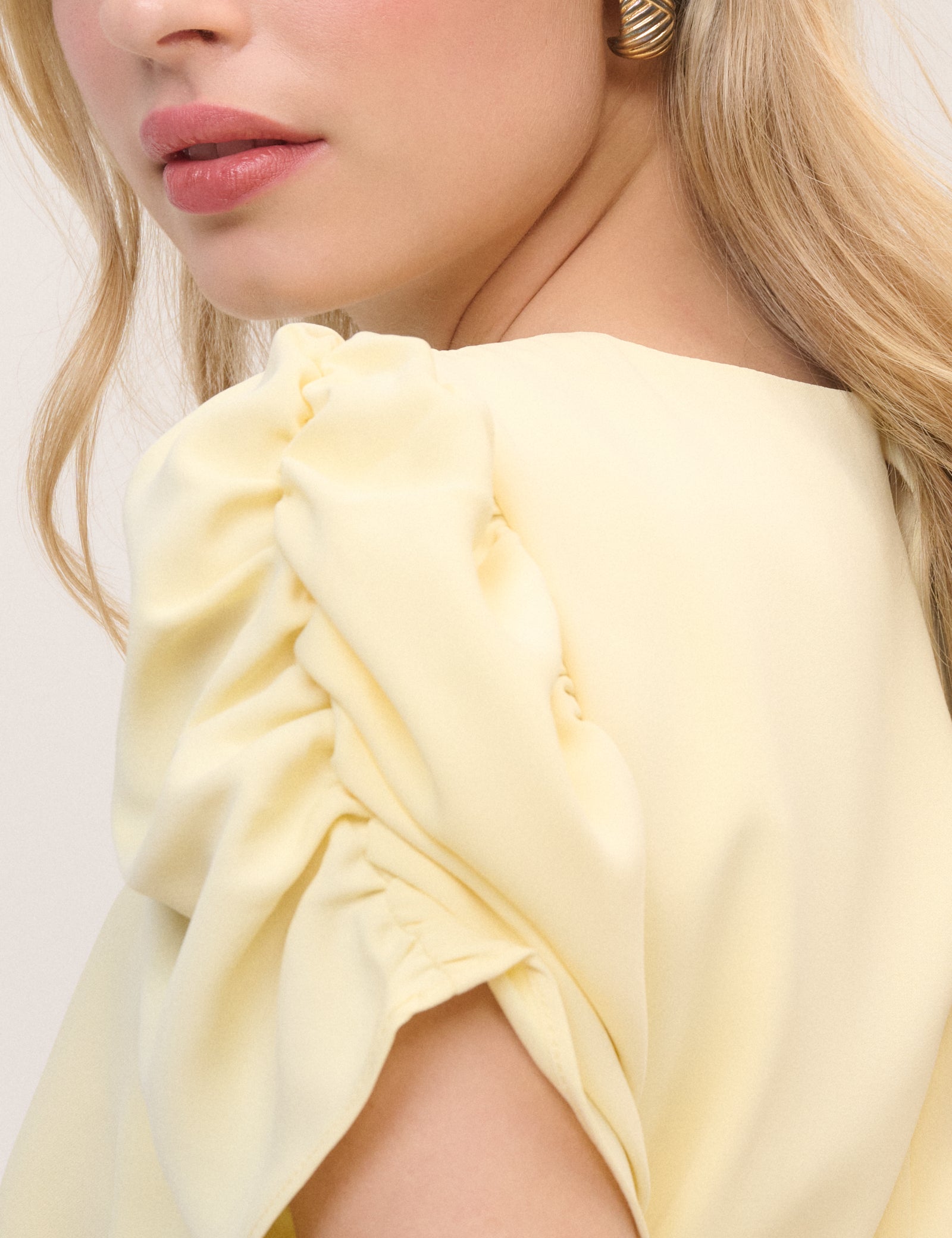 Butter Yellow Shirred Naomi Midi Dress