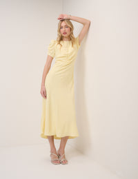Butter Yellow Shirred Naomi Midi Dress