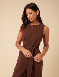 Brown Tie Waist Jumpsuit