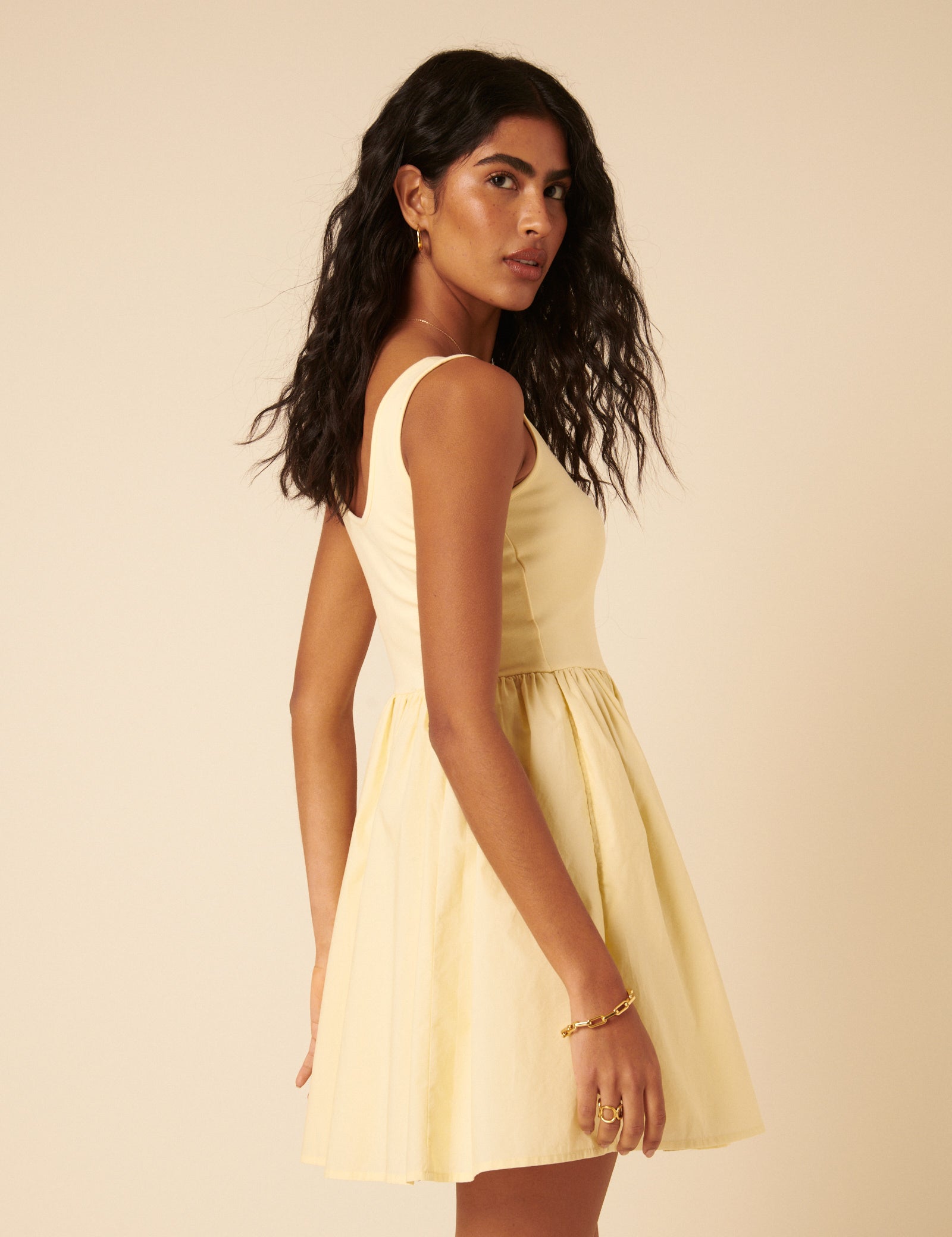 butter yellow dress cotton Butter Yellow Handspun Cotton Deep-V Maxi Tier Dress 42" / Regular (5'2"