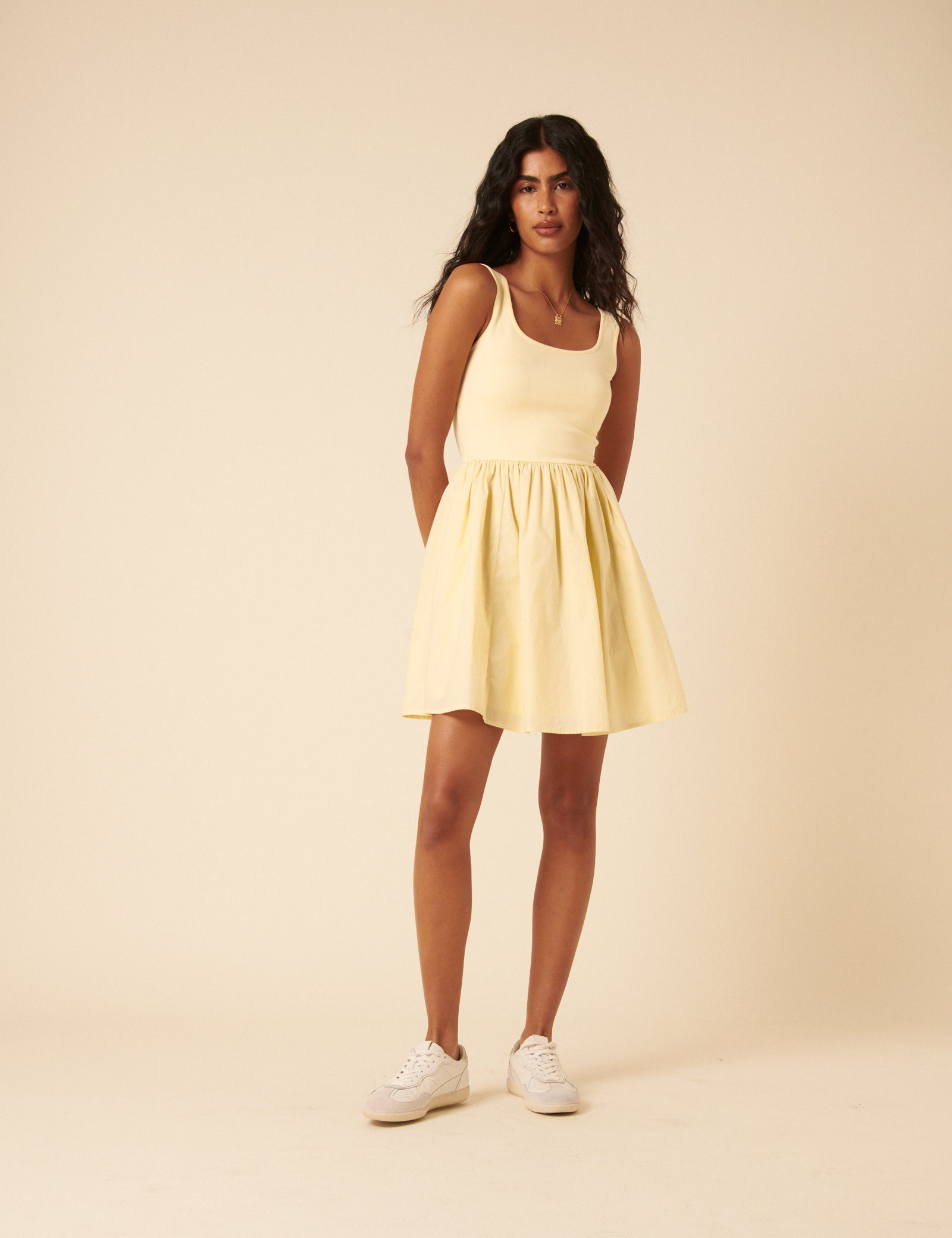 white shoes with yellow dress Sarah Sunita outfit. polkadot dress. Spring outfit. sneakers Experience pure opulence with Harvey yellow dress shoes yellow Archives - Sarah's Real