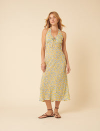 Floral Halter Neck Lyne Midi Dress