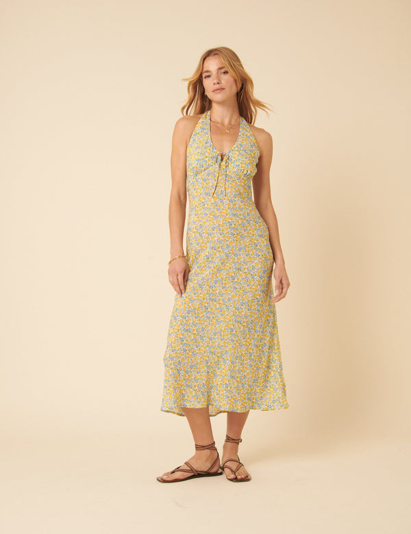 Floral Halter Neck Lyne Midi Dress