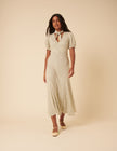 Cream Ditsy Floral Tie Neck Sadie Midi Dress