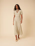 Cream Ditsy Floral Tie Neck Sadie Midi Dress