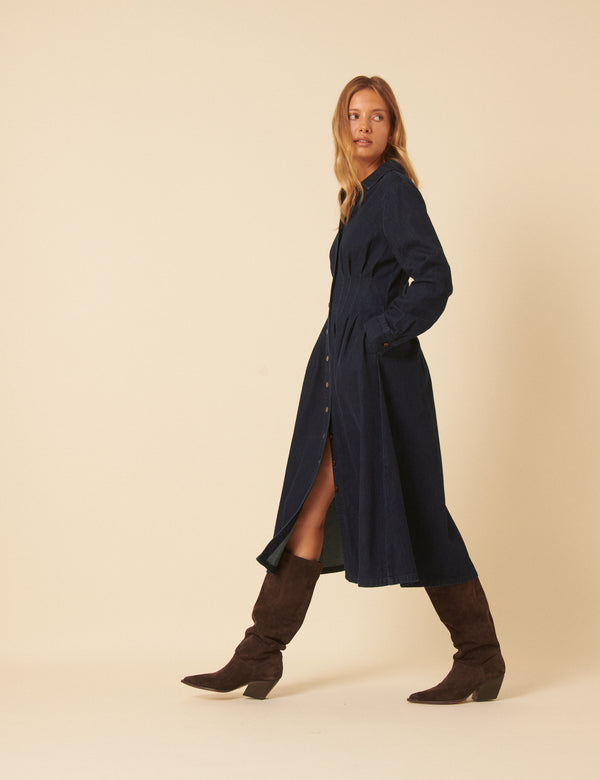 Dark Denim Tucked Waist Kinsley Shirt Dress