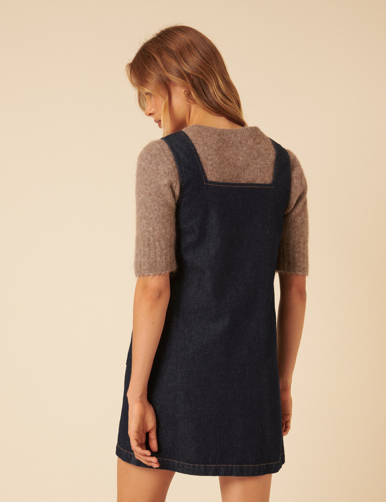 Dark Blue Denim Danni Pinafore Mini Dress Dark Blue Denim Danni Pinafore Mini Dress