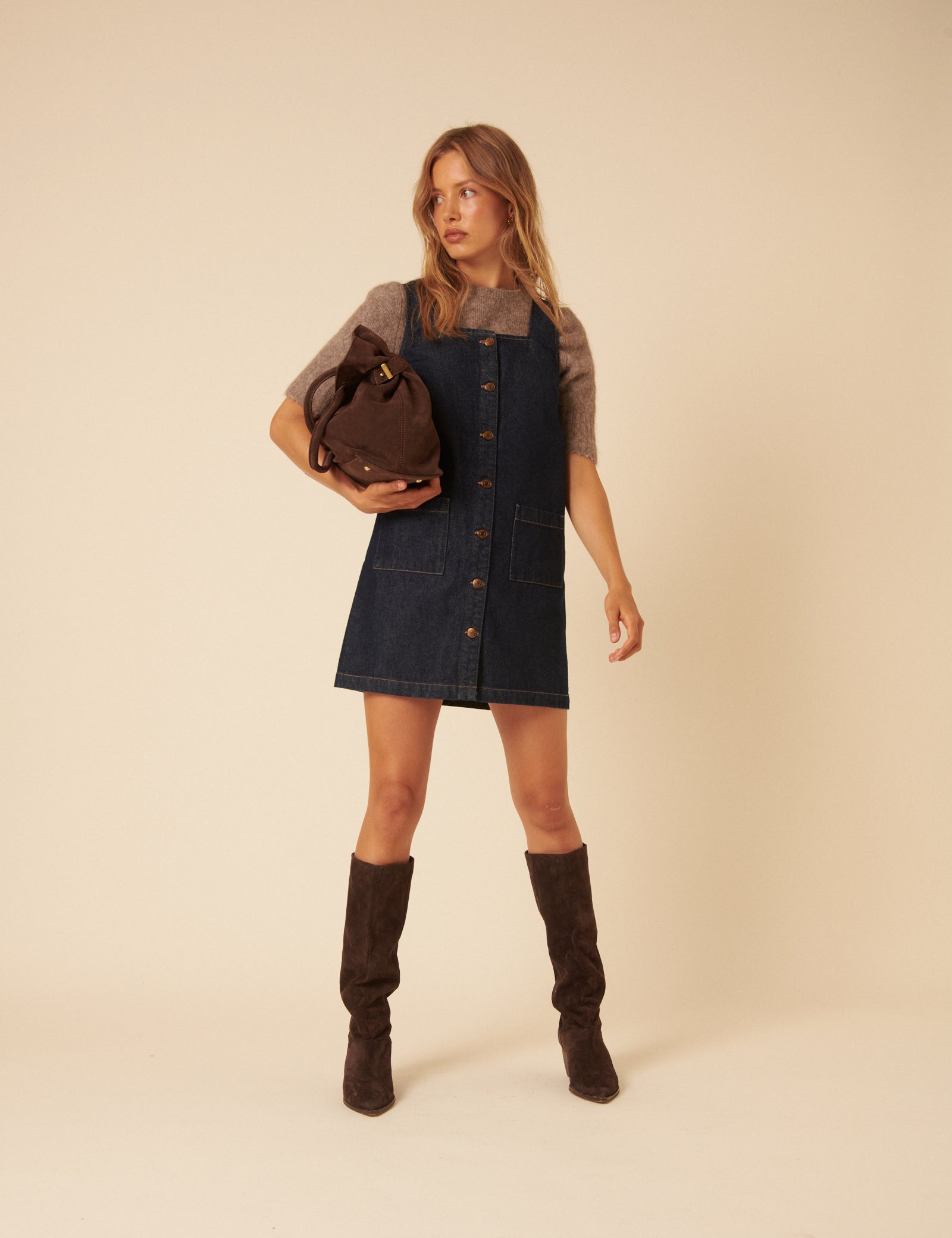 Dark Blue Denim Danni Pinafore Mini Dress