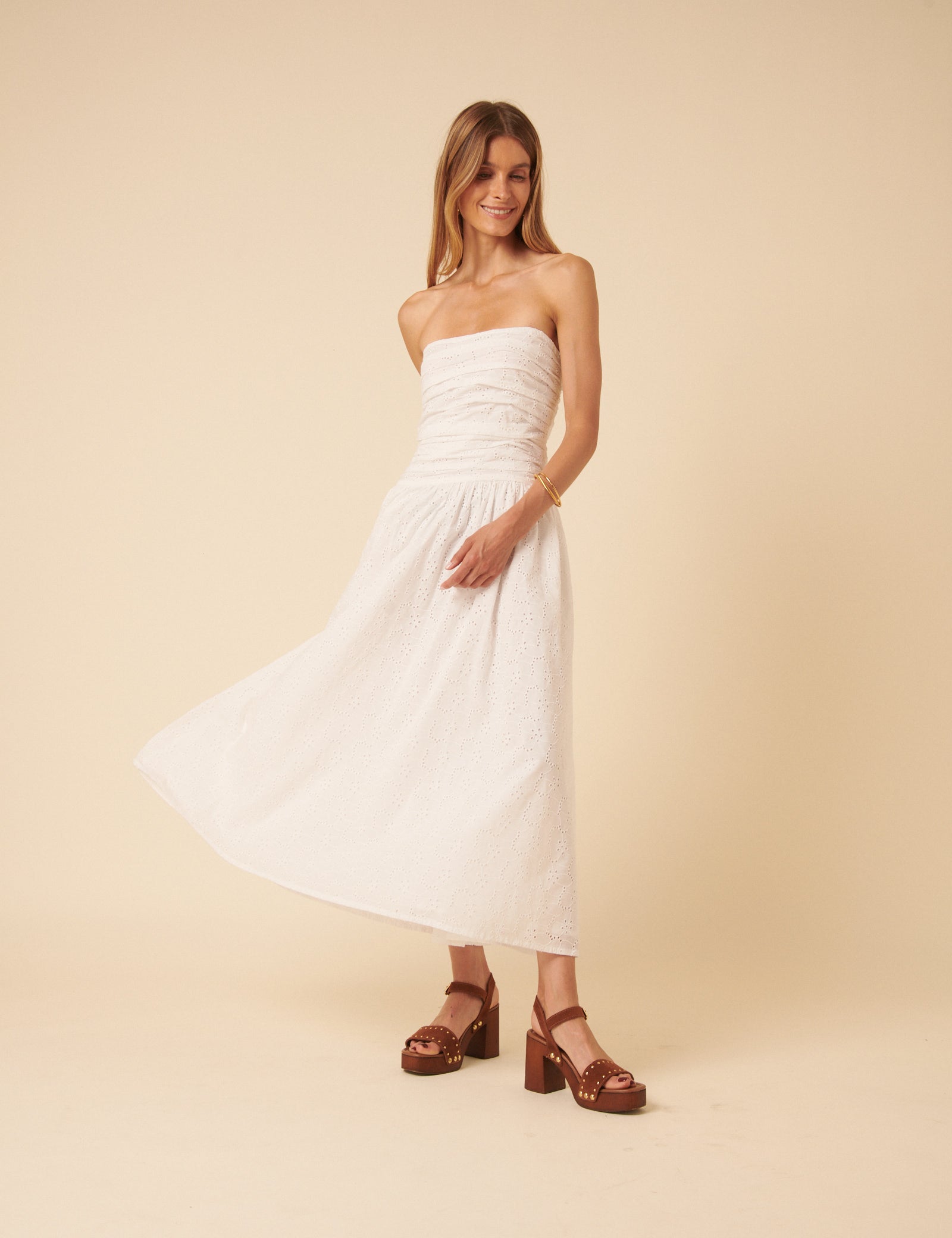 White Broderie Anglaise Bandeau Felicity Midi Dress White Broderie Anglaise Bandeau Felicity Midi Dress