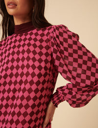 NC x Lisou Burgundy and Pink Printed Scarf Tiered Maxi Dress