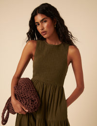 Khaki Green Sleeveless Charlie Midi Dress