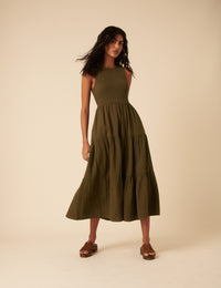 Khaki Green Sleeveless Charlie Midi Dress