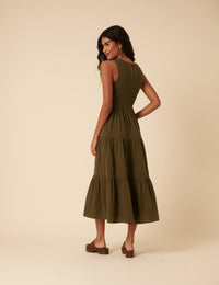 Khaki Green Sleeveless Charlie Midi Dress
