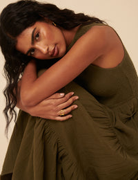 Khaki Green Sleeveless Charlie Midi Dress