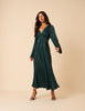 Forest Green Satin Long Sleeve Stella Midi Dress