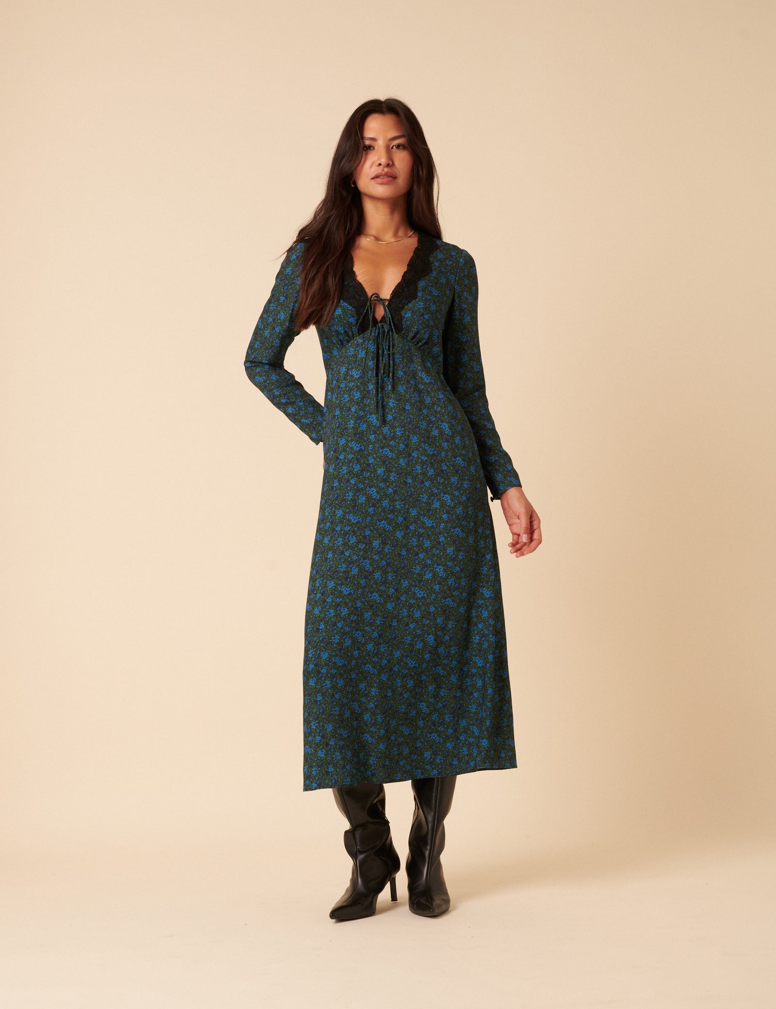 Blue & Green Floral Lace Aida Midi Dress Blue & Green Floral Lace Aida Midi Dress