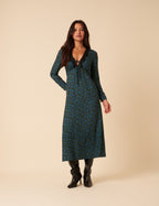 Blue & Green Floral Lace Aida Midi Dress