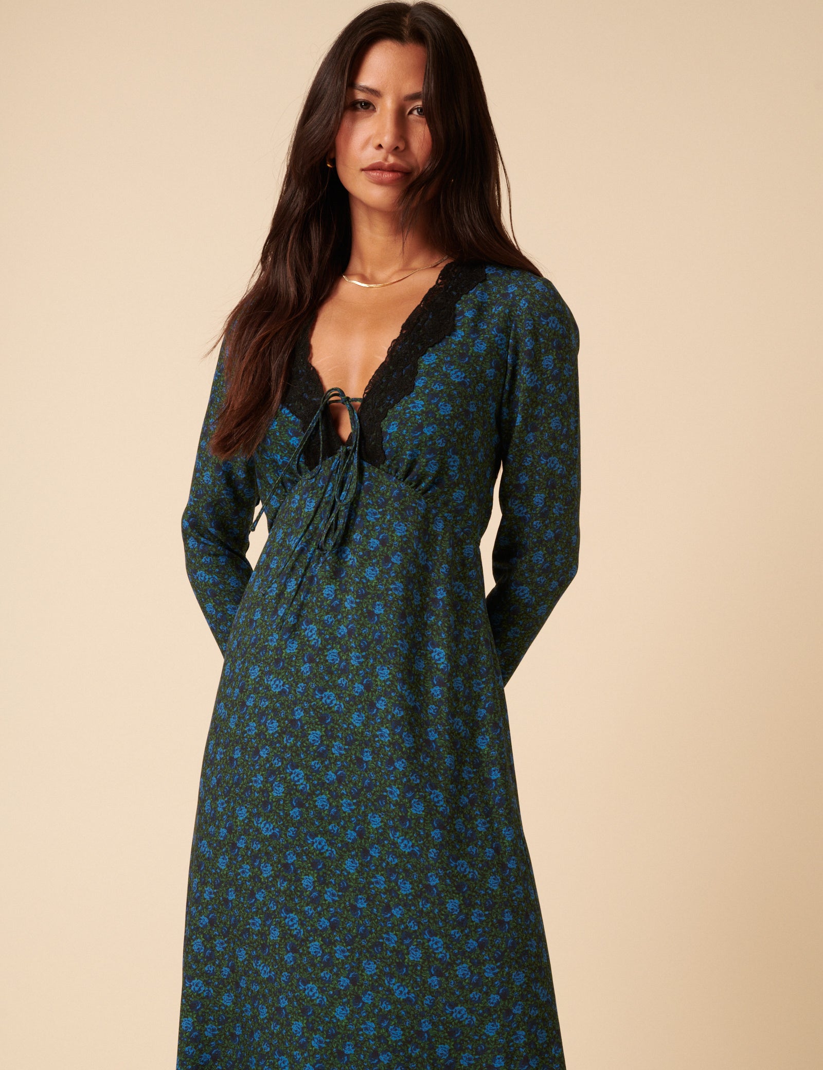 Blue & Green Floral Lace Aida Midi Dress Blue & Green Floral Lace Aida Midi Dress