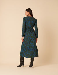 Blue & Green Floral Lace Aida Midi Dress