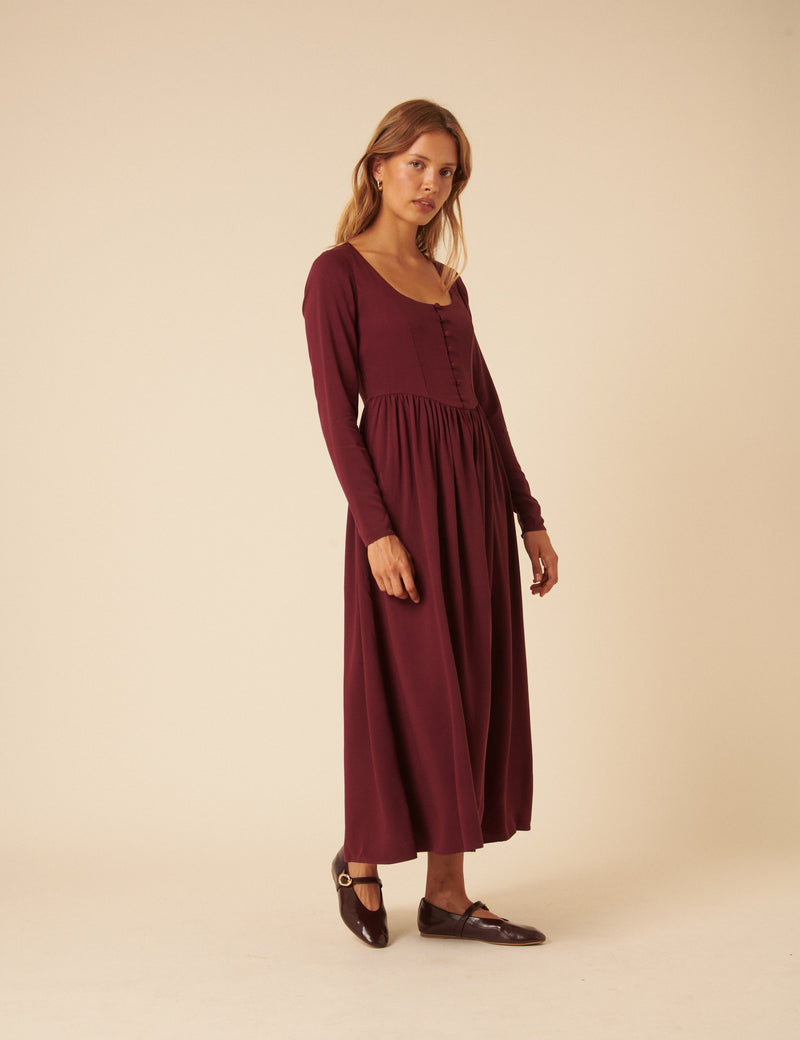 Red Long Sleeve Cora Midi Dress