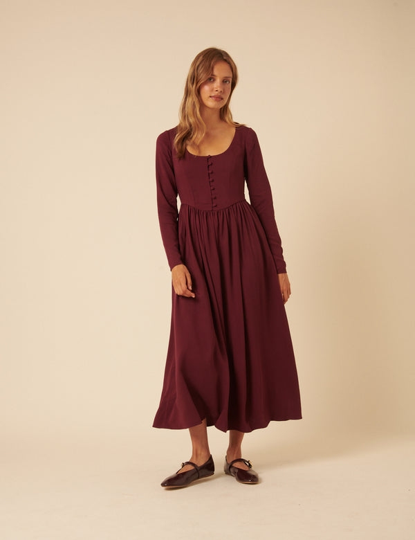 Red Long Sleeve Cora Midi Dress