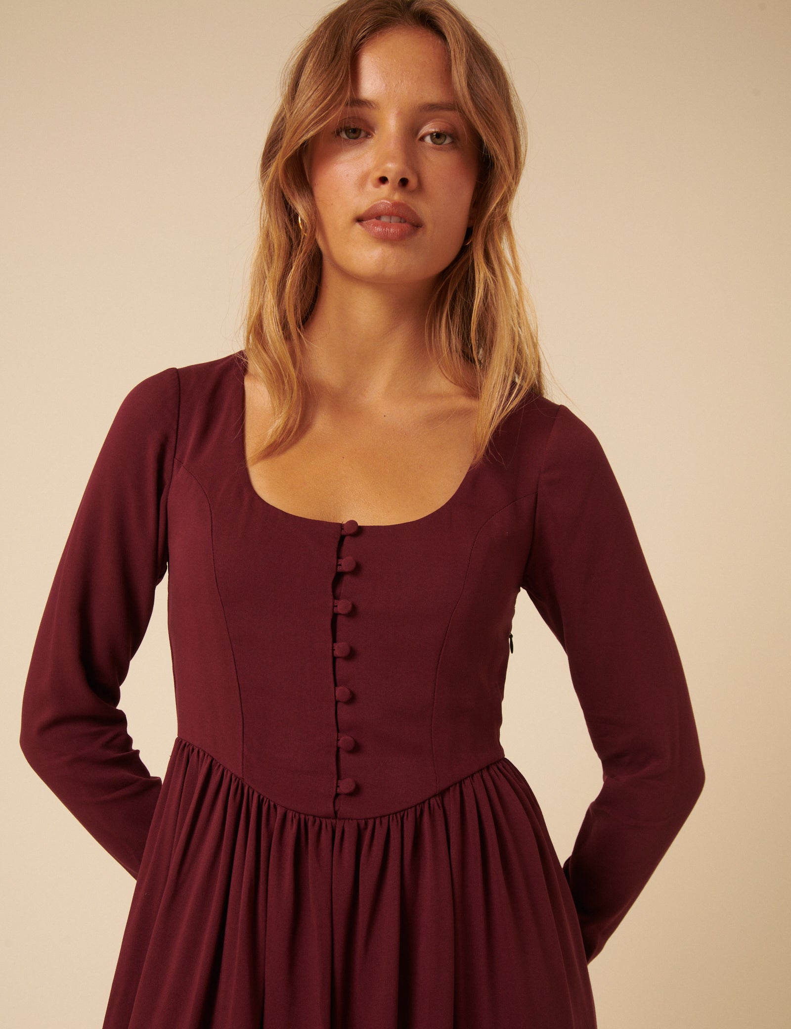 Red Long Sleeve Cora Midi Dress