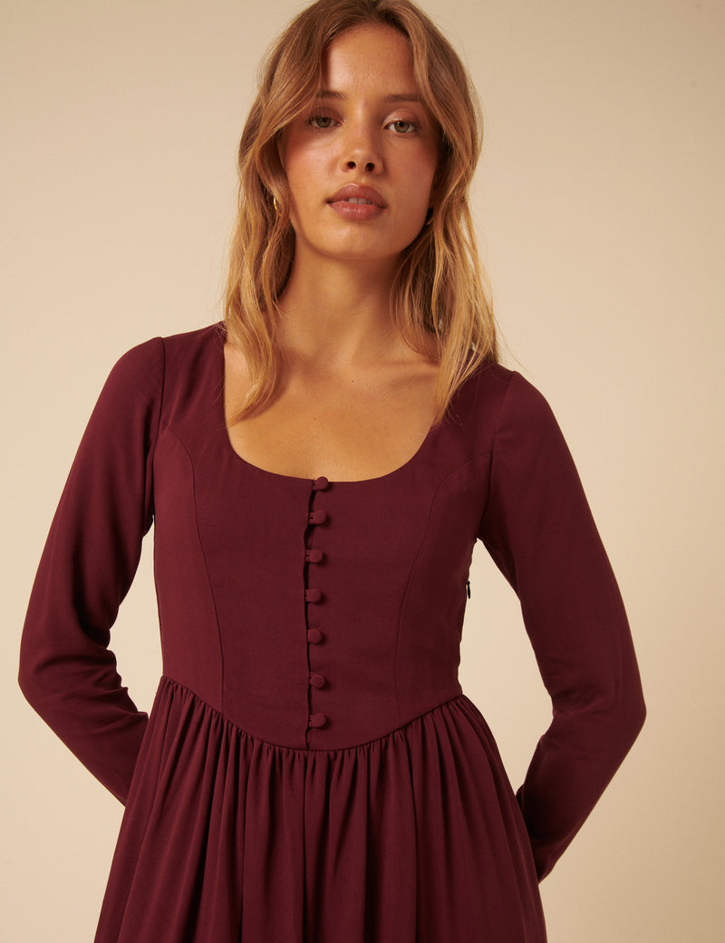 Red Long Sleeve Cora Midi Dress