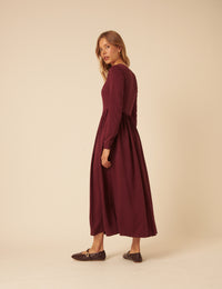 Red Long Sleeve Cora Midi Dress