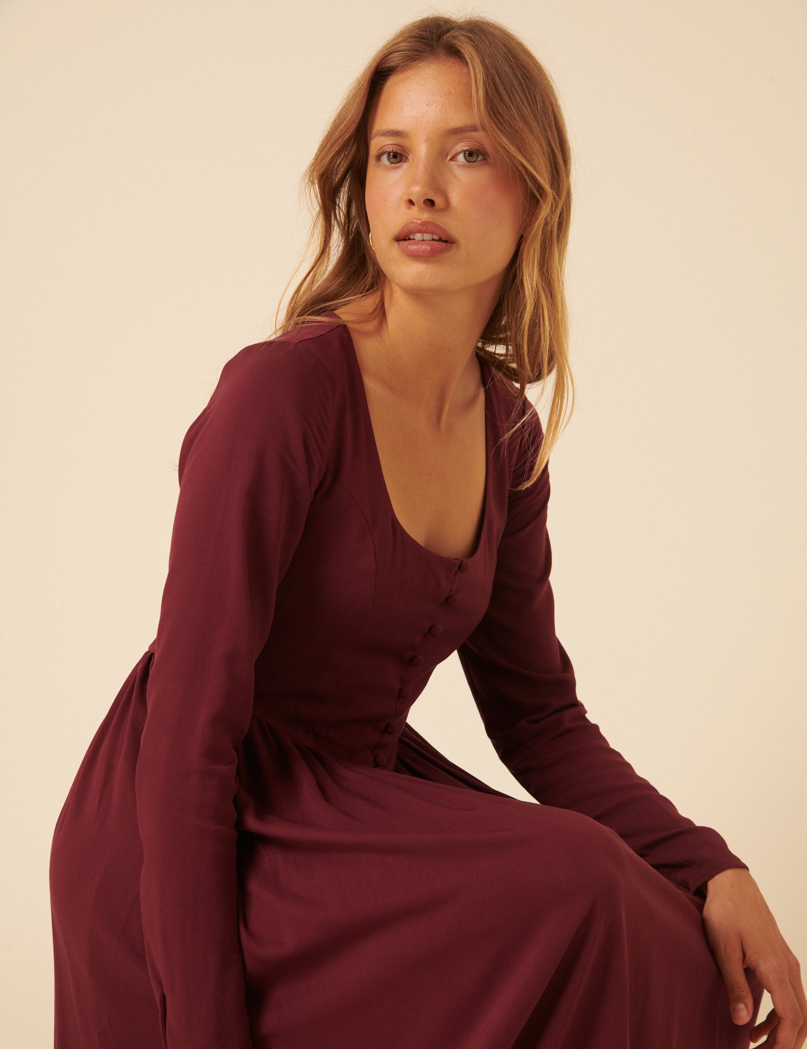 Red Long Sleeve Cora Midi Dress Red Long Sleeve Cora Midi Dress