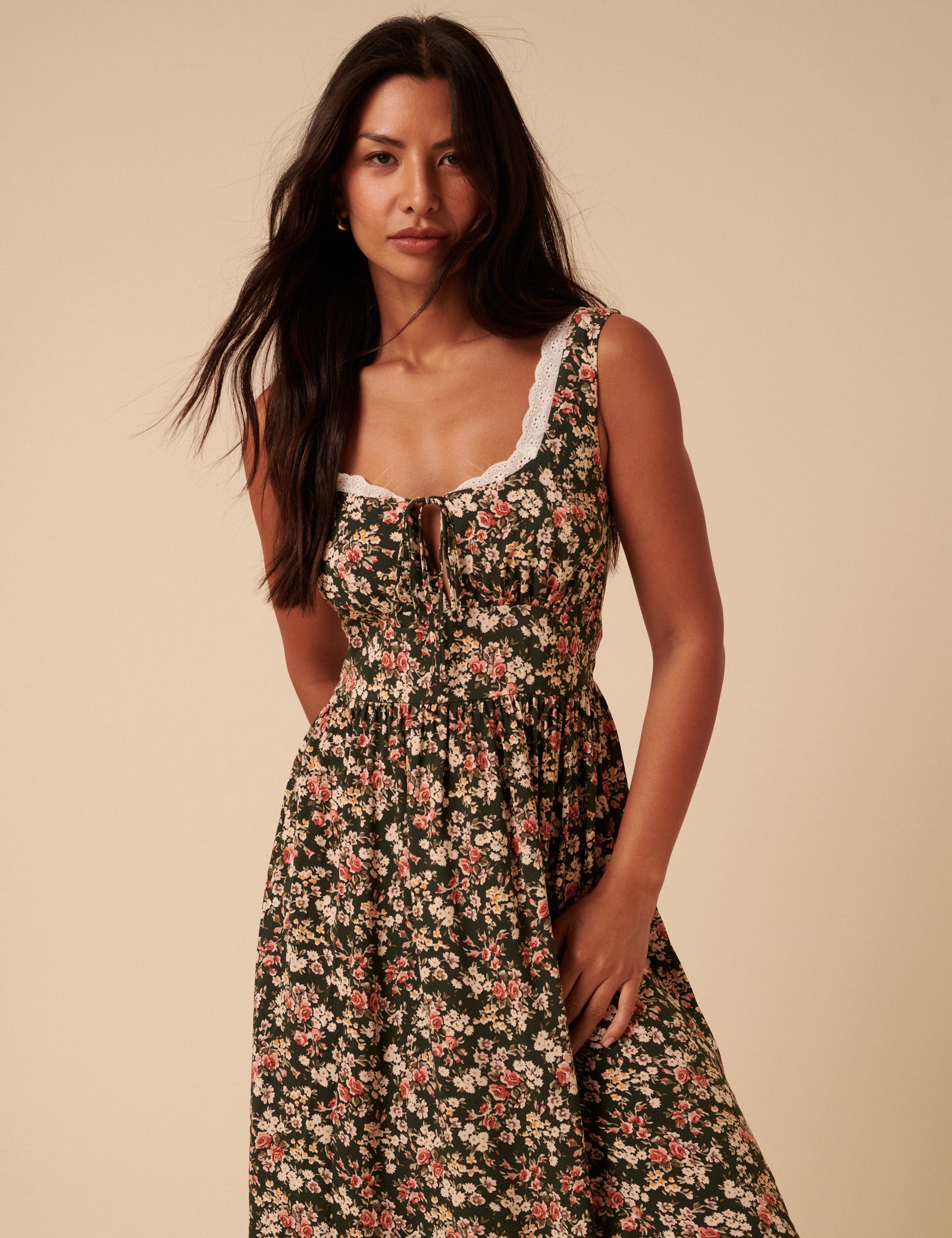 Green & Pink Floral Heather Midi Dress Green & Pink Floral Heather Midi Dress