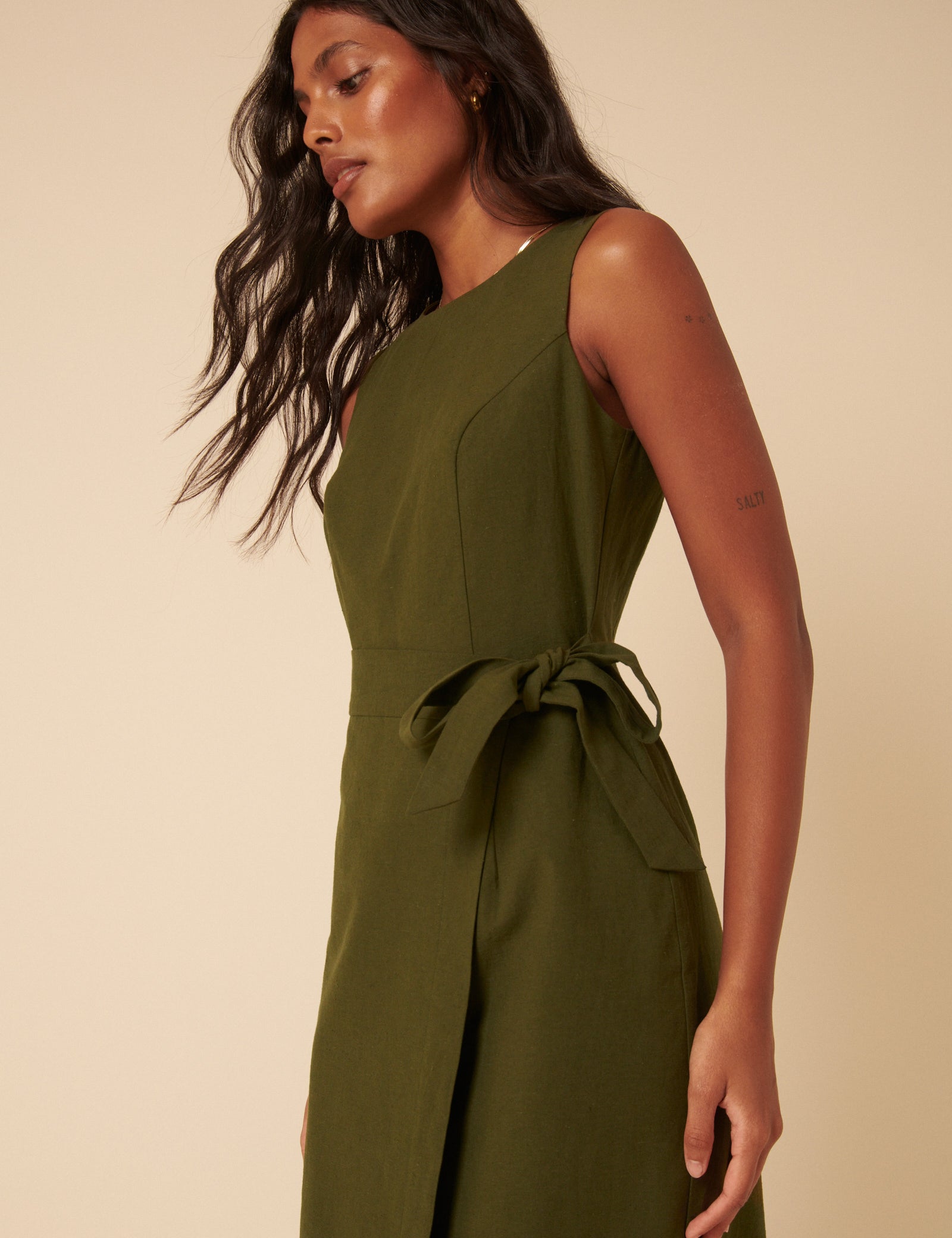 Green Tie Waist Lottie Midi Dress Green Tie Waist Lottie Midi Dress