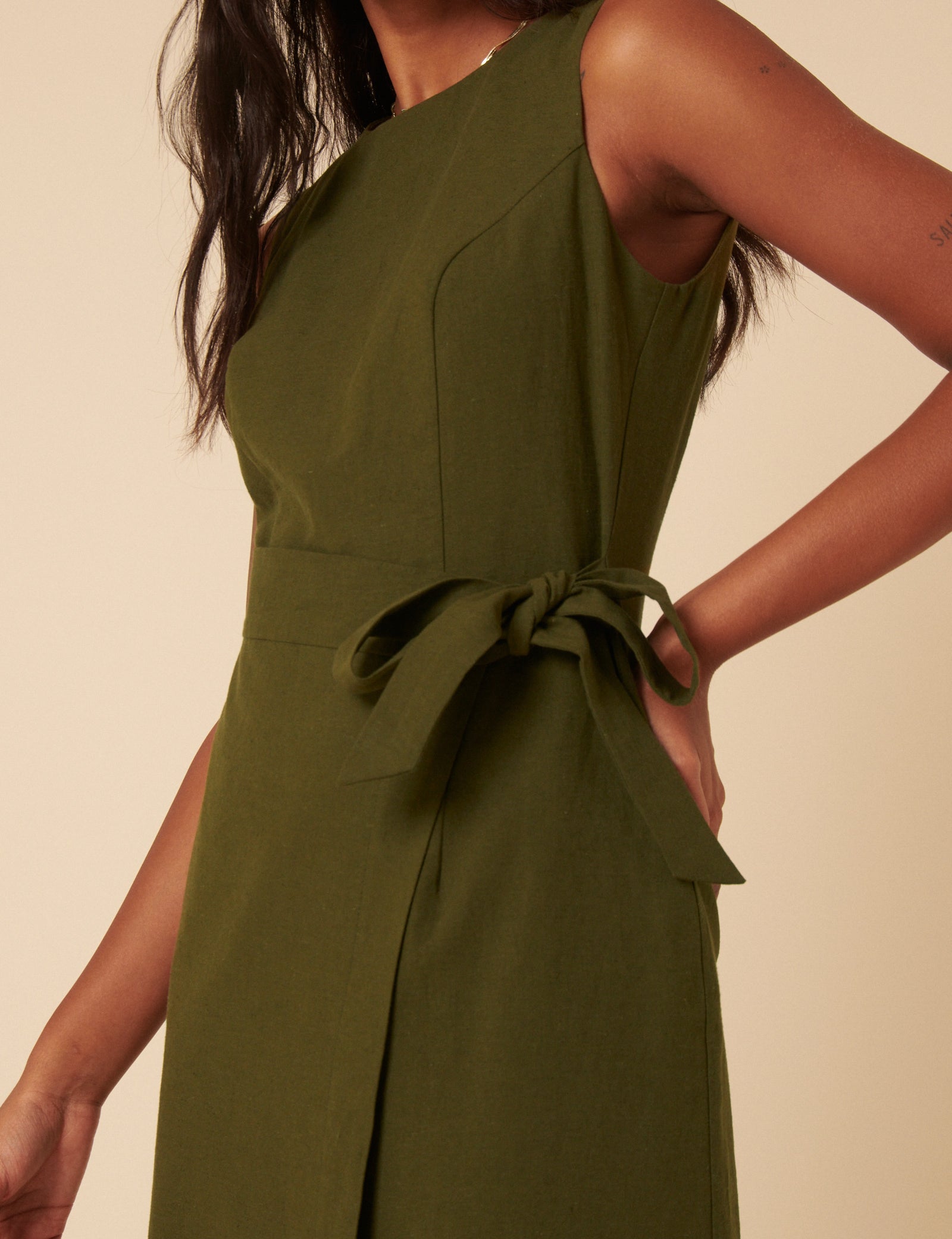 Green Tie Waist Lottie Midi Dress