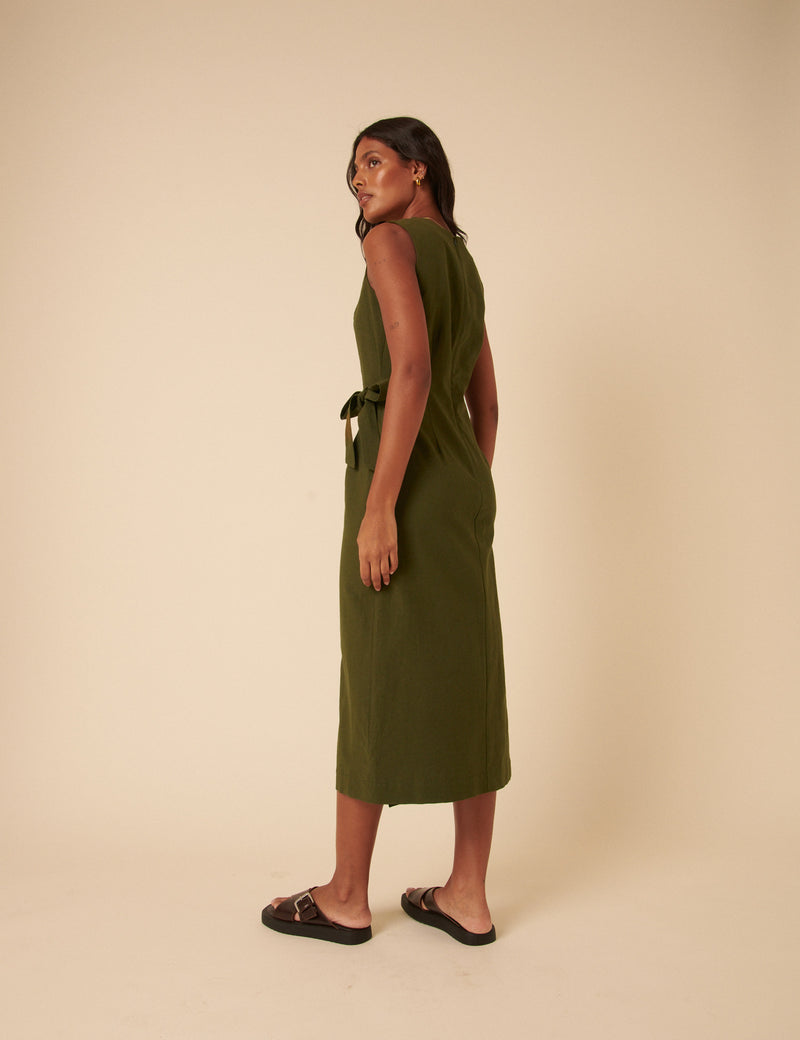 Green Tie Waist Lottie Midi Dress
