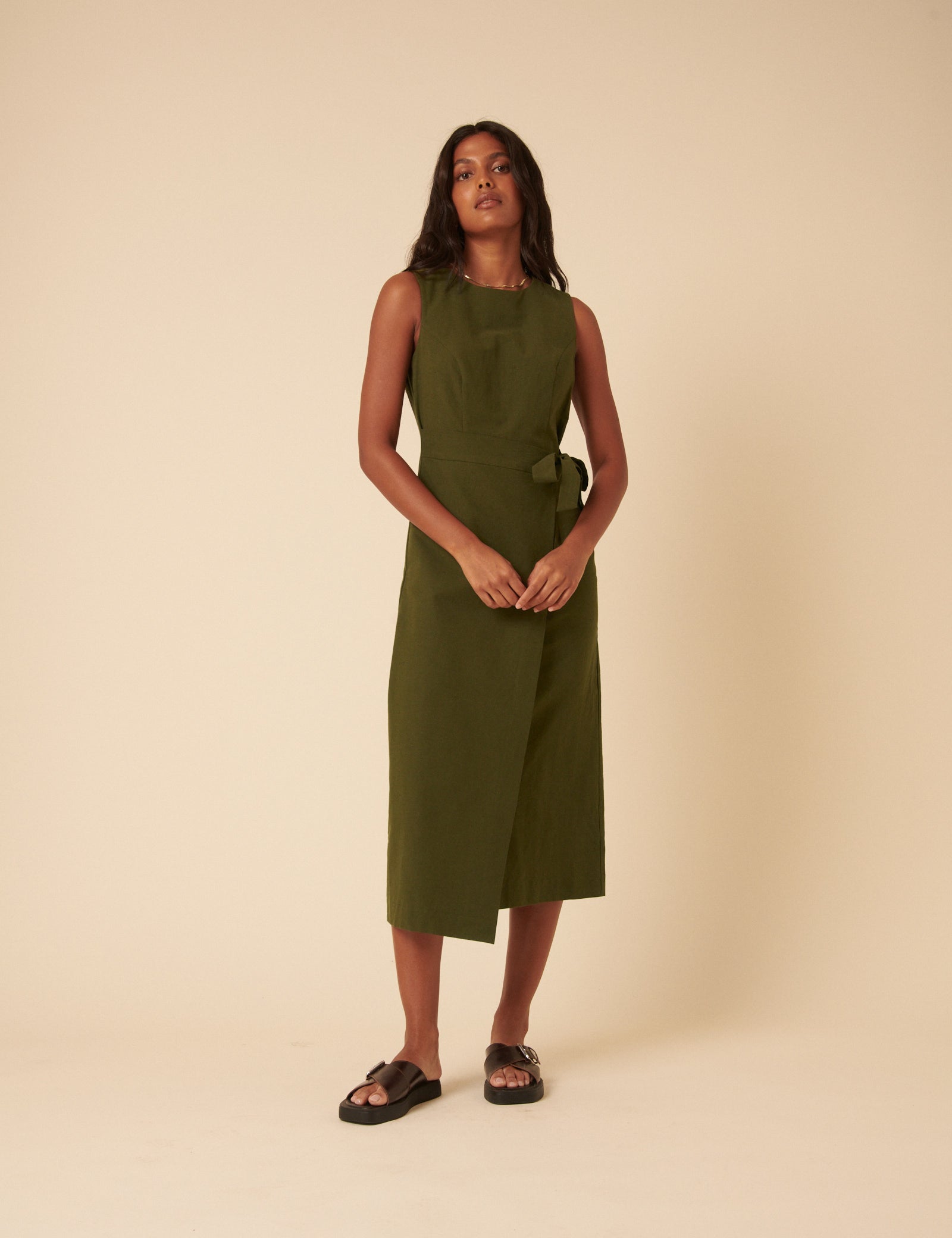 Green Tie Waist Lottie Midi Dress Green Tie Waist Lottie Midi Dress