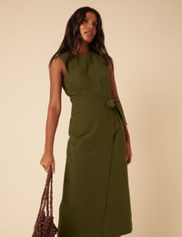 Green Tie Waist Lottie Midi Dress