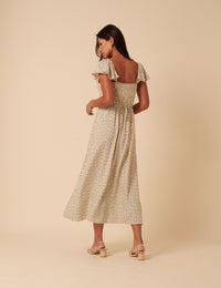 Cream Ditsy Floral Elsie Midi Dress