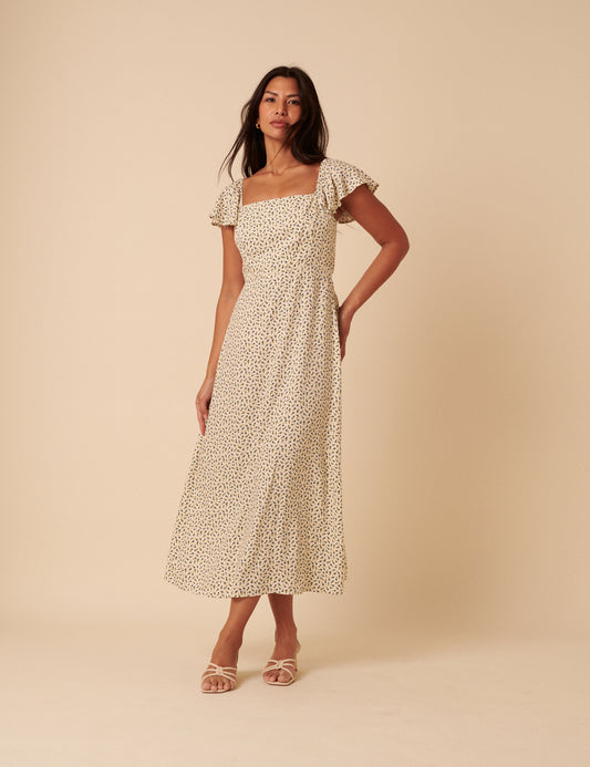 Cream Ditsy Floral Elsie Midi Dress Cream Ditsy Floral Elsie Midi Dress