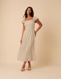 Cream Ditsy Floral Elsie Midi Dress