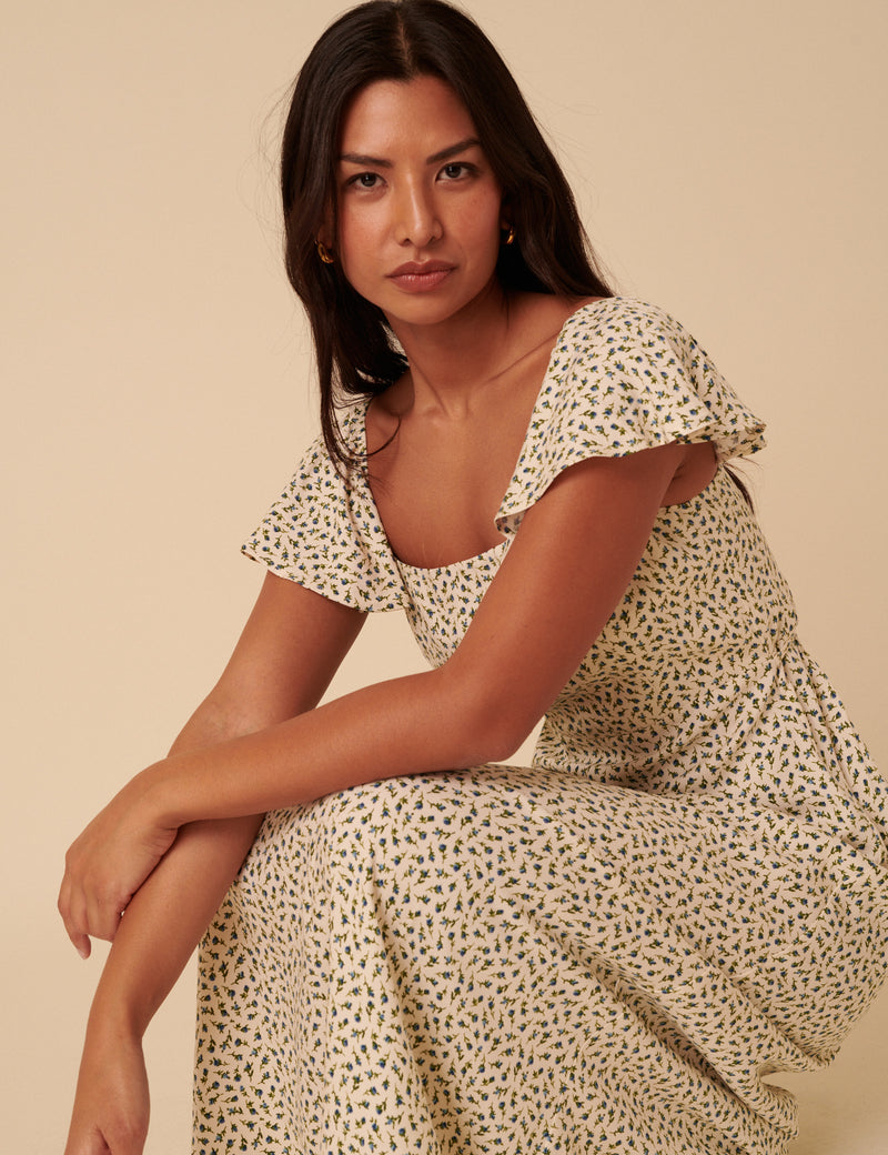 Cream Ditsy Floral Elsie Midi Dress