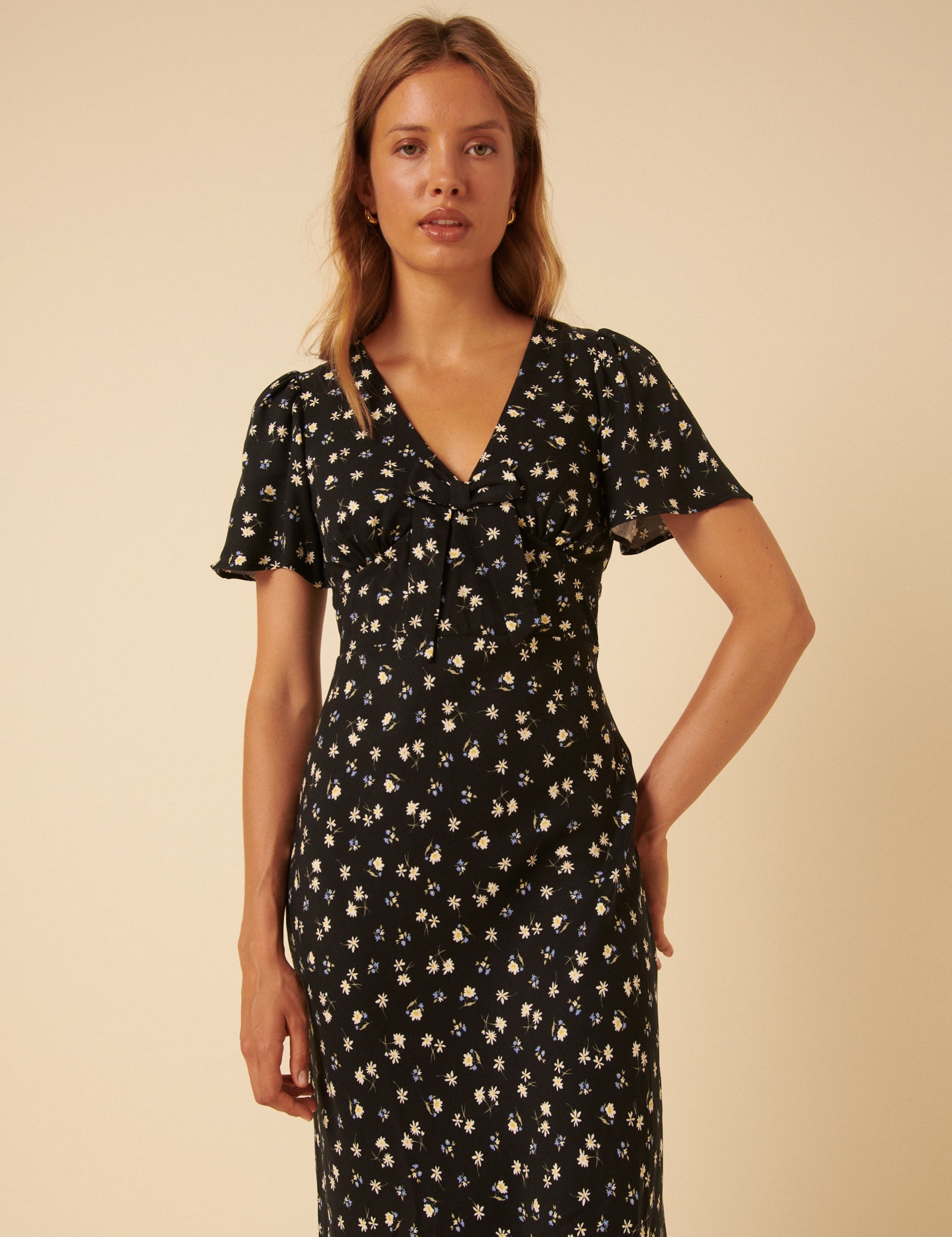 Black Floral Faith Midi Dress Black Floral Faith Midi Dress