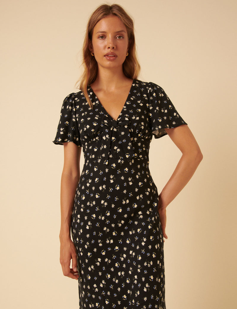 Black Floral Faith Midi Dress